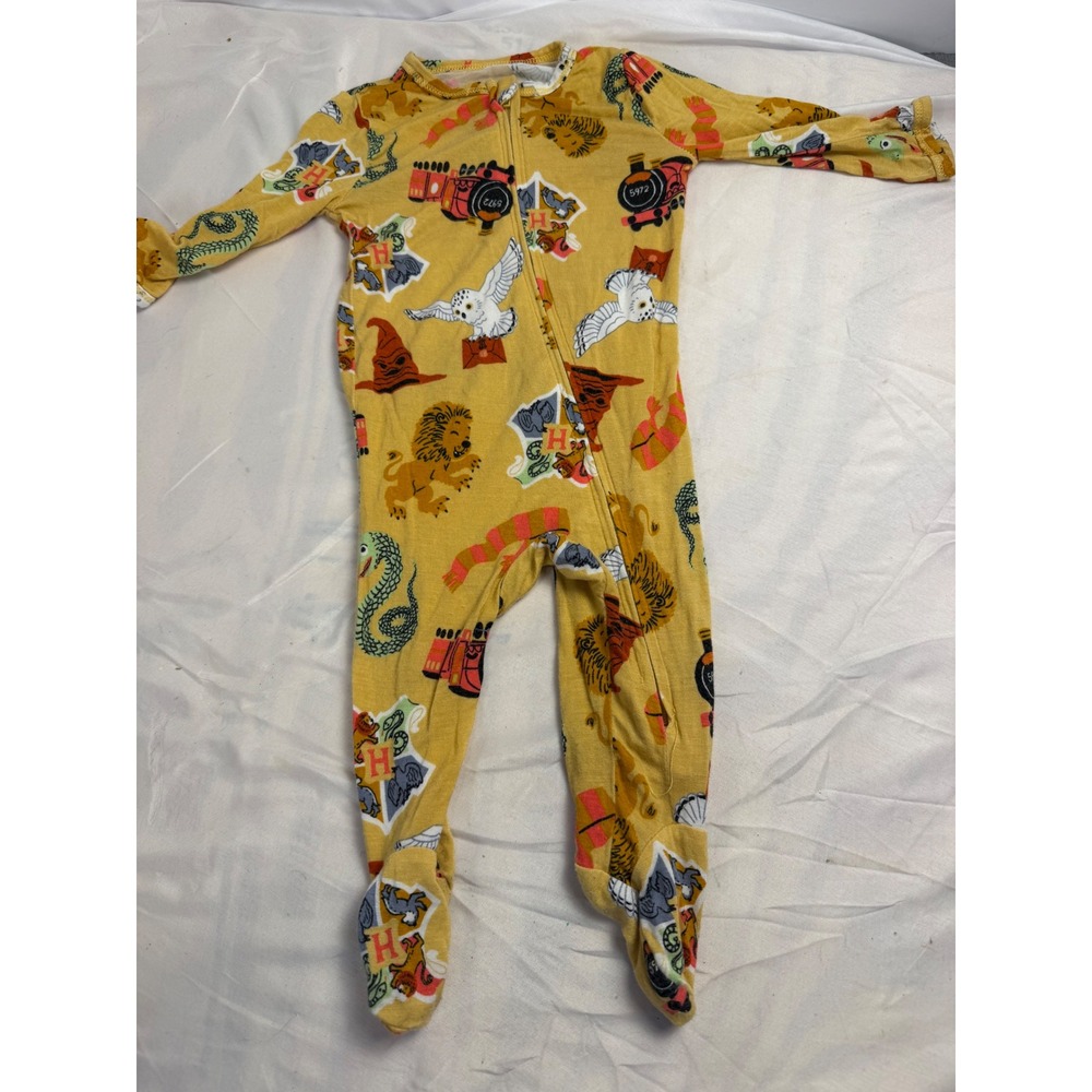 Harry Potter Bamboo Baby Footed Sleeper Pajamas Yellow Wizarding World 0-3M